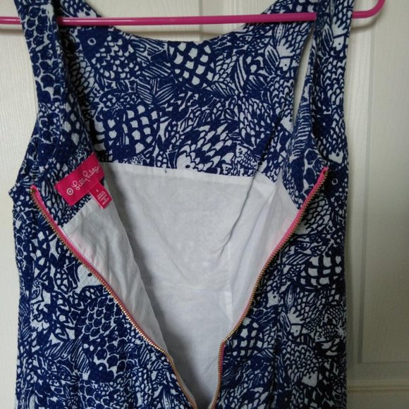 Lilly Pulitzer Misses Blue White Fish Sleeveless Dress Size 6 From 2015 - Picture 4 of 7